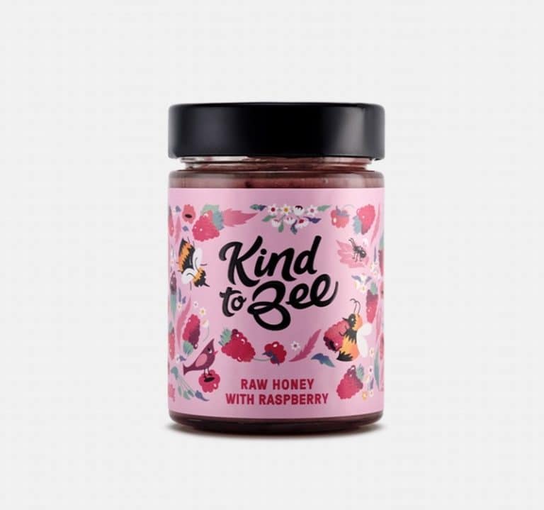 Jar of Kind to Bee Raw Honey with Raspberry from Panzer's