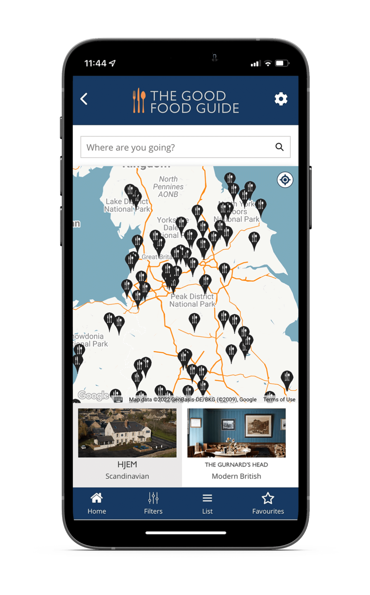 A screenshot of the Good Food Guide Map