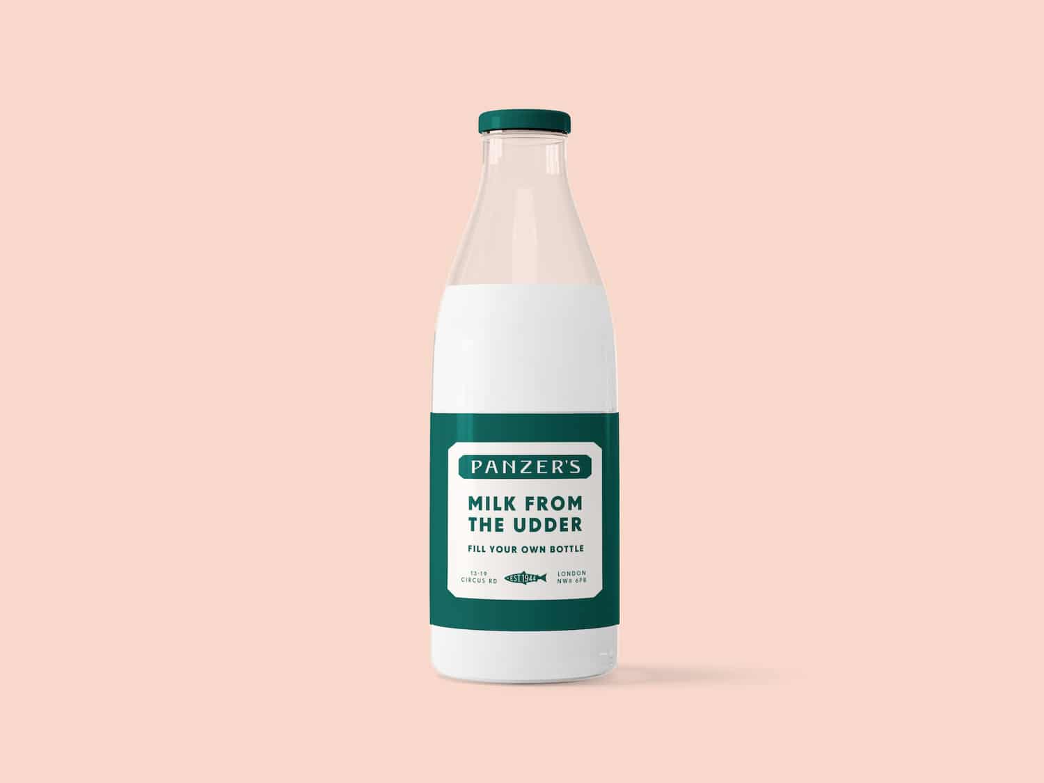 A Panzer's milk bottle with the label "Milk from the Udder"