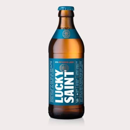 Bottle of Lucky Saint Unfiltered lager 0.5% ABV from Panzer's