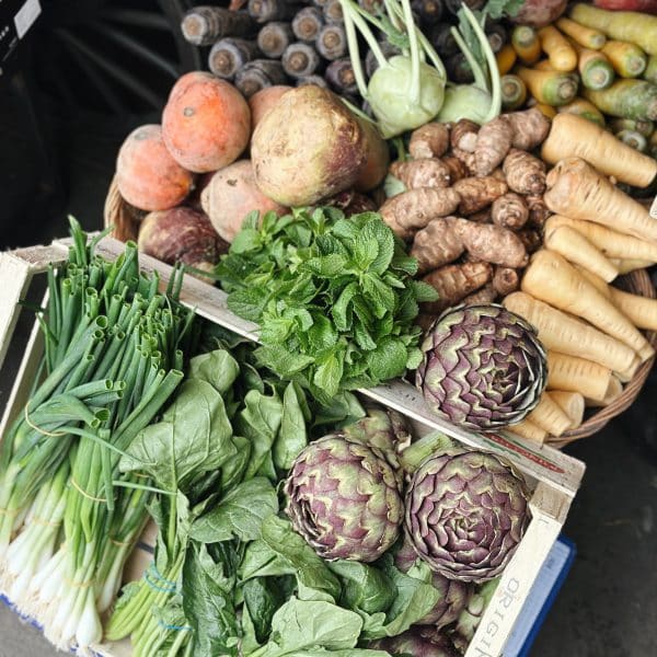 Vegetable display at Panzer's Deli in St John's Wood, London